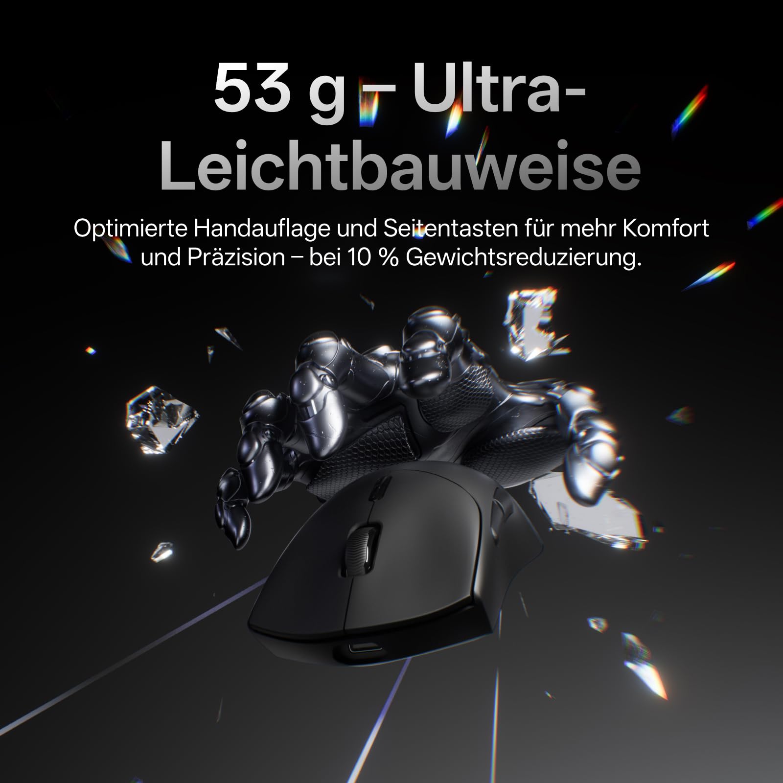 Rapoo VT7 MAX Kabellose Gaming-Maus, 53g Ultraleicht, Native 8000Hz, Nordic | nRF54L15 MCU, 750h Akku, PAW3950 30K DPI, 10 Programmierbare Tasten, Symmetrisches Design, Kompatibel mit PC & Mac, Schwarz