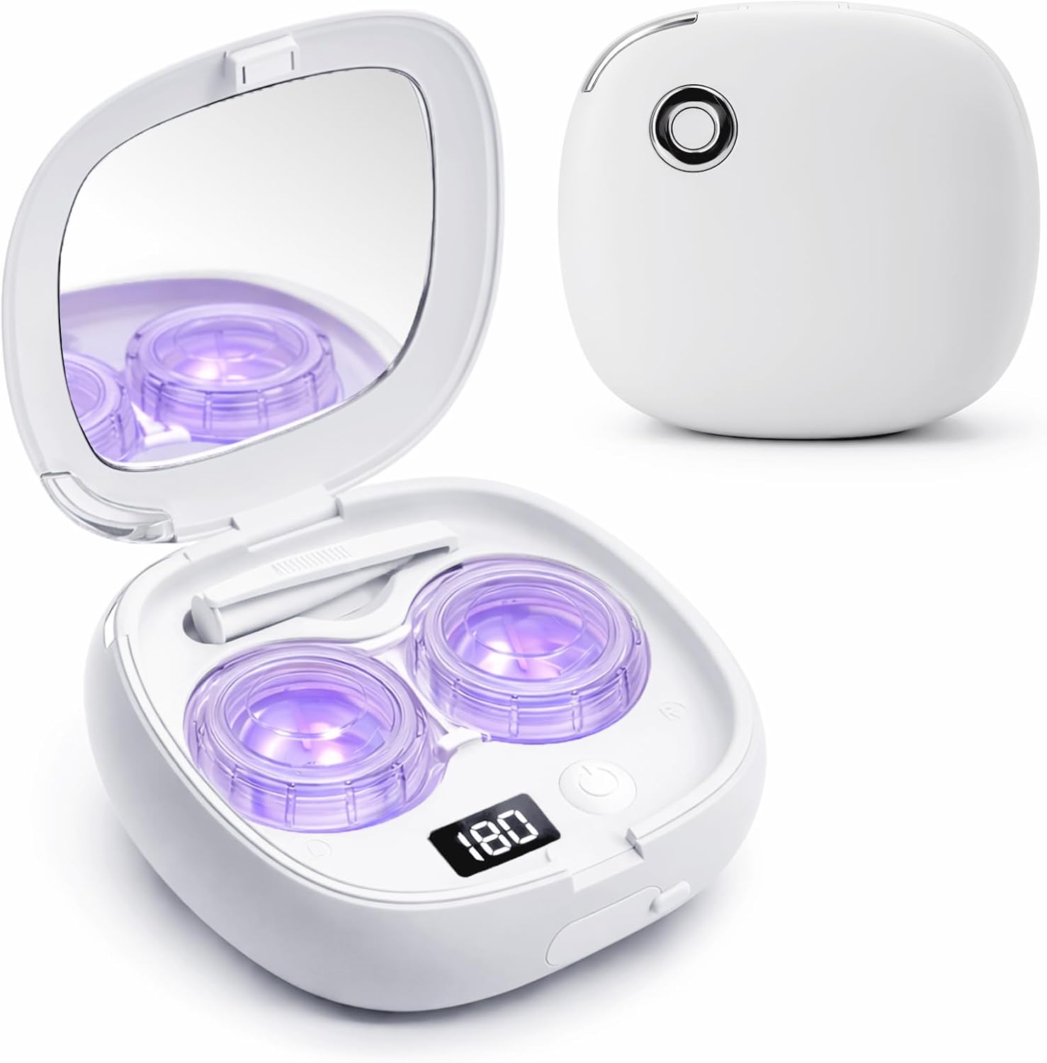 Vastsoon Ultrasonic Contact Lens Cleaner Machine - Portable Rechargeable Kit with UV Care, 4 Cases, Tools & Mirror for Travel & Home (White)
