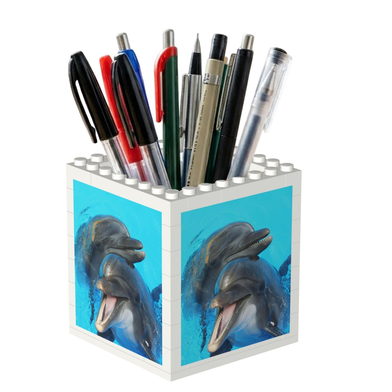 Poadnly Smiling Face Dolphins Printed, Pen Pot Pencil Holder for Office Home School, Compact Desk Organiser for Office Stationery
