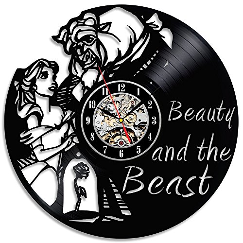 Reloj disco de vinilo negro La bella y la bestia, bonito regalo