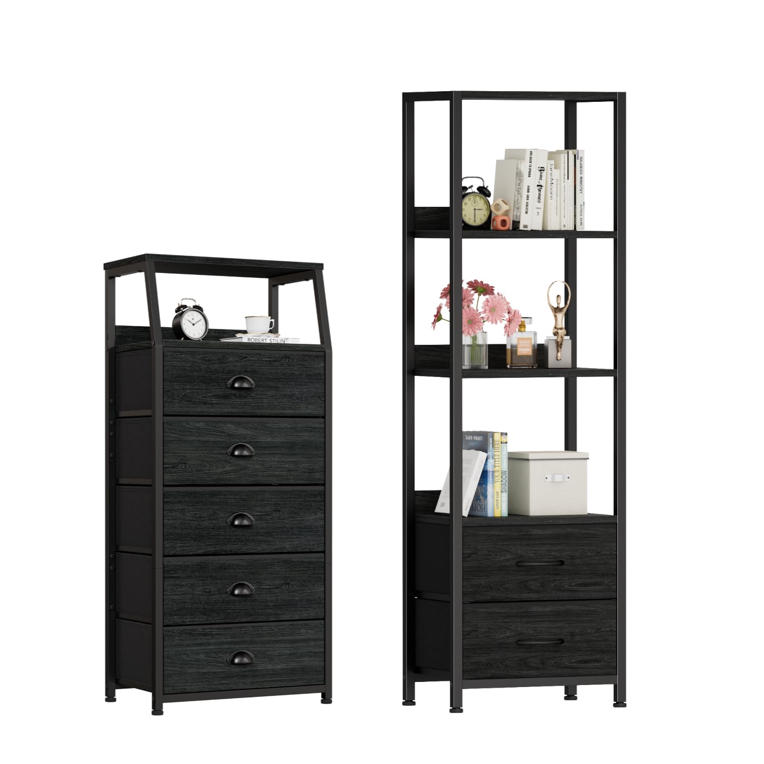 skinny black dresser Sikaic 7 Drawer Tall Dresser, Vertical Storage Chest of Drawers for Bedroom, Modern Furniture, Black
