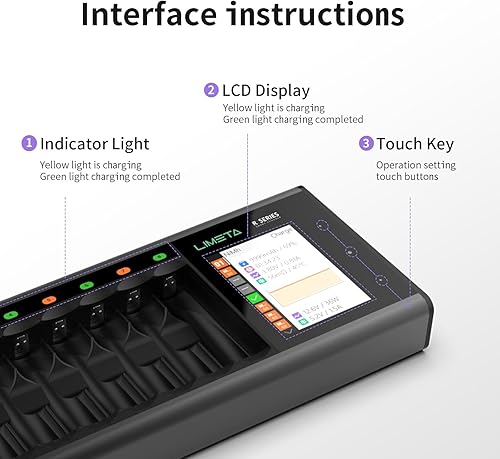 Miniatura 4 de Cargador de batería AA AAA 8 bahías Cargador de batería recargable rápido Pantalla LCD para baterías domésticas universales LiHv Ni-MH Ni-Cd LiFePO4