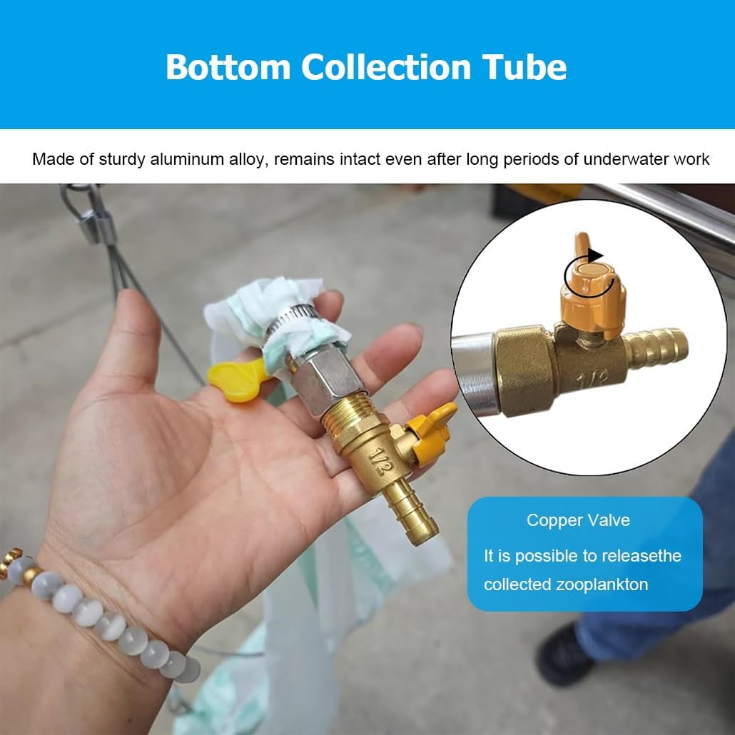 60CM Plankton Net, 112/64μm Fine Mesh (200Mesh) Nylon Sampling Net for Phytoplankton, Protozoa & Rotifers Collection - Ideal for Aquatic Research & Experiments