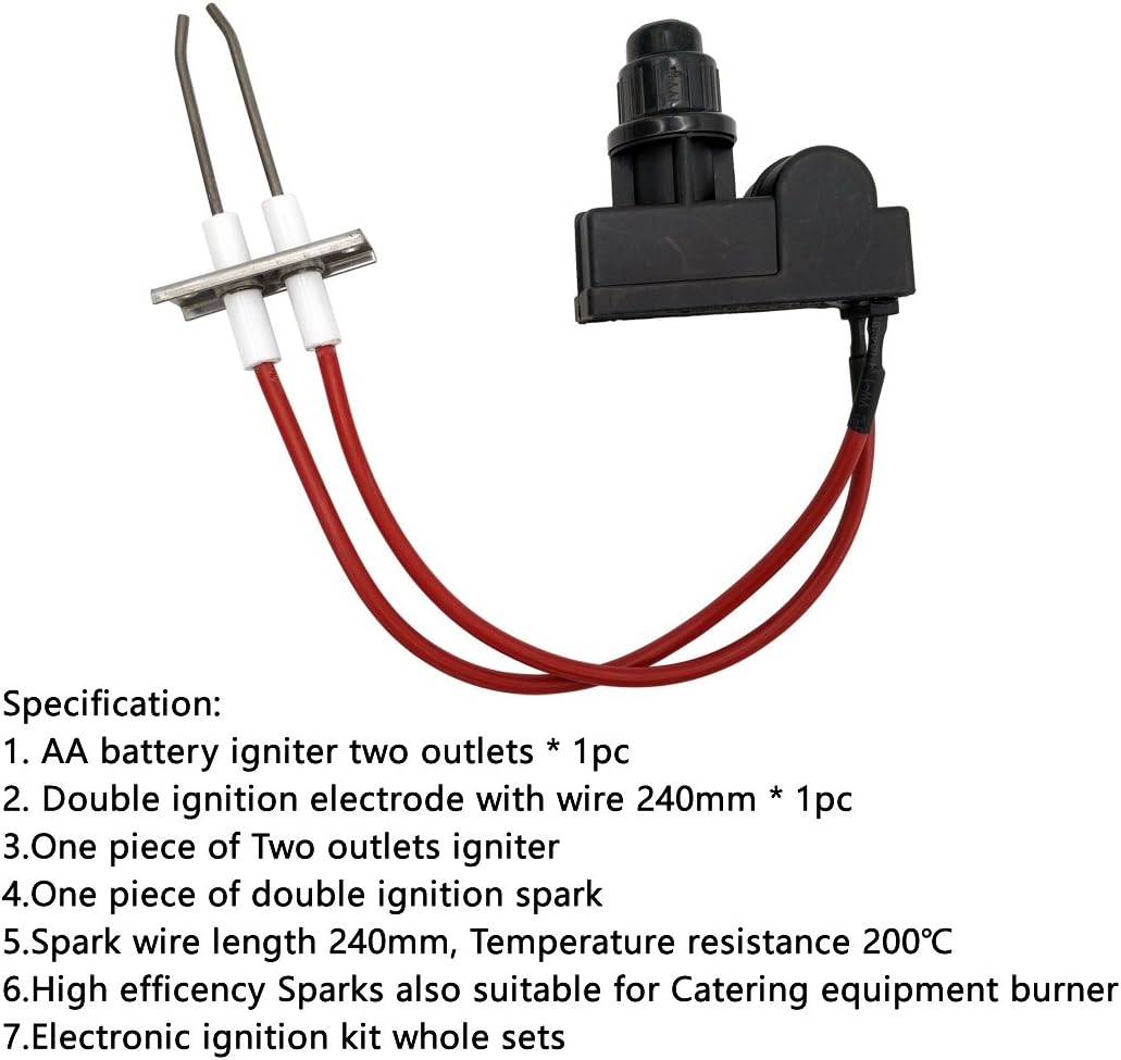 MeTer Star Two Exits AA Battery Igniter With Double Ignition Electrode For Catering Cooking Stove Kit Electronic Igniter Wire Length 18 inch