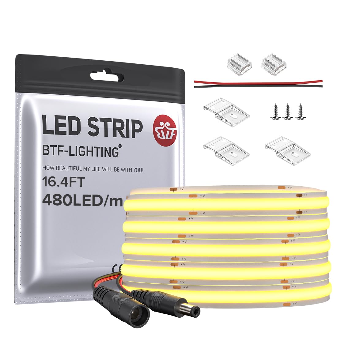 BTF-LIGHTING FCOB FCOB Flexible High Density LED Strip 16.4FT/5m 480LED/m 12W/m DC12V Warm White 3000K 90 Ra 10mm Width PC... - Review, Price and Buying Guide
