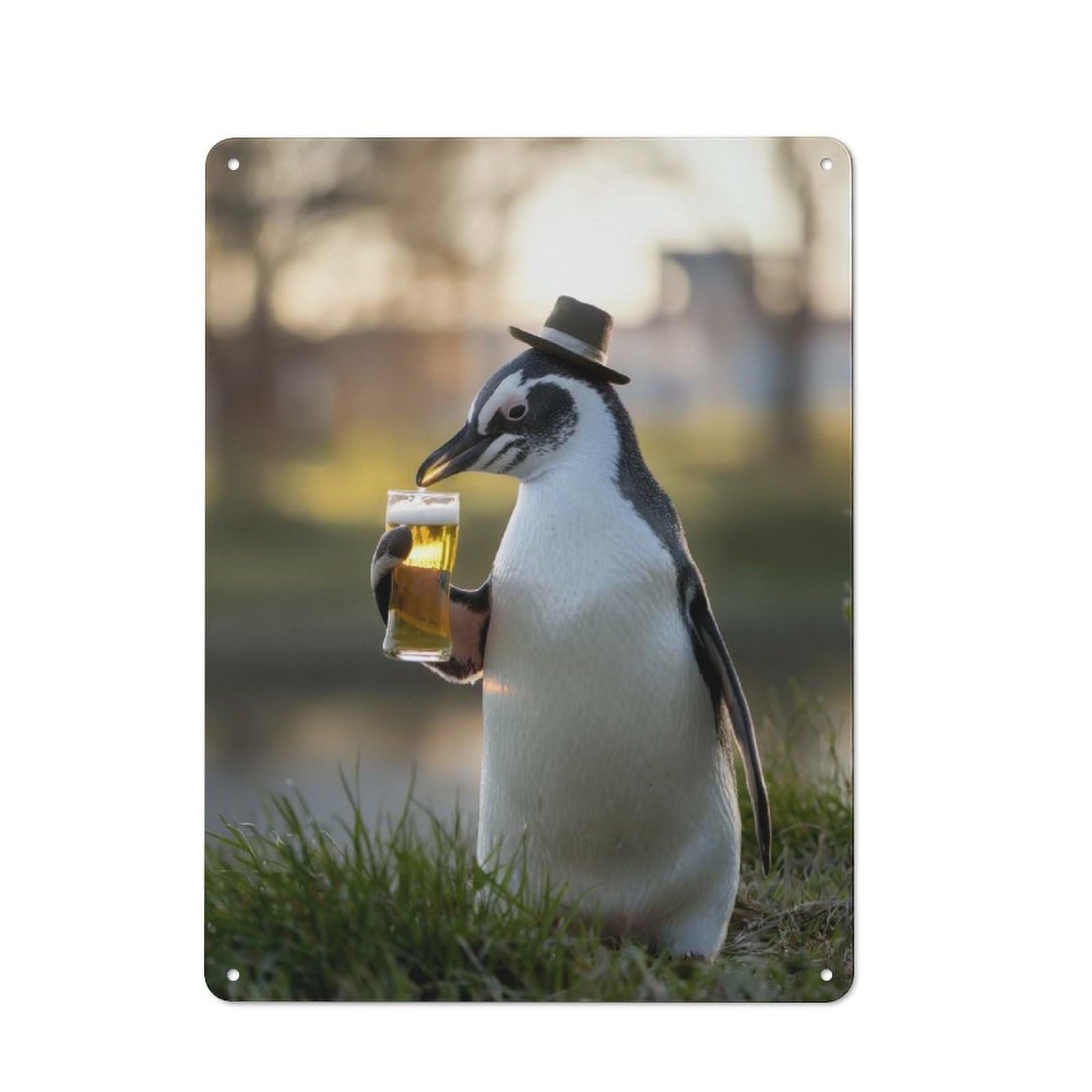 Junmoney Penguin Sipping A Beer Retro Metal Wall Sign 40X30cm With For Living Room Wall, Housewarming Wall Decor For People Furnishing Living Room