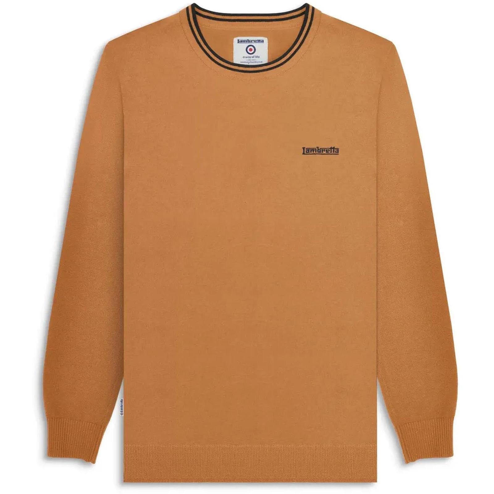 Lambretta Mens Knitted Tipped Jumper - Tobacco/Cream - L