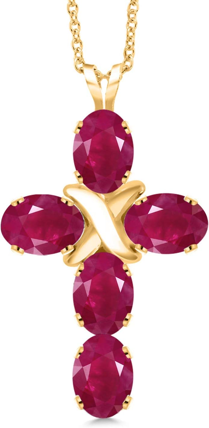 Gem Stone King Cross Pendant Necklace for Women | 18K Yellow Gold Plated Silver | 6X4MM Gemstone Birthstone | Jesus Christian Religious Crucifix Jewelry | 18 Inch Chain