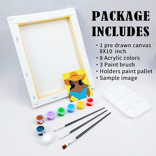 Miniatura 5 de VOCHIC Kit de pintura de lienzo predibujado para pintura para adultos, kits de fiesta de pintura y sorbo, suministros de fiesta, lienzo de 8 x 10