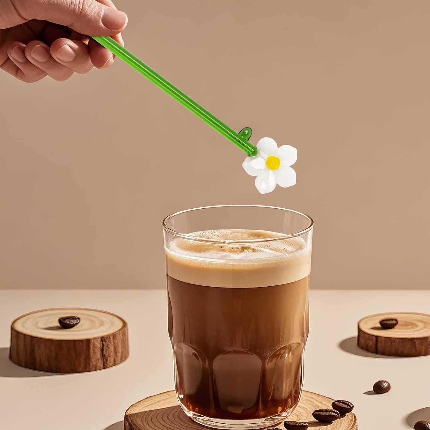 4 Pcs Borosilicate Color Transparent Glass Spoons,Cute Flower Long Handle Spoons for Ice Cream Dessert Coffee Stirring (White Sunflower Spoon)