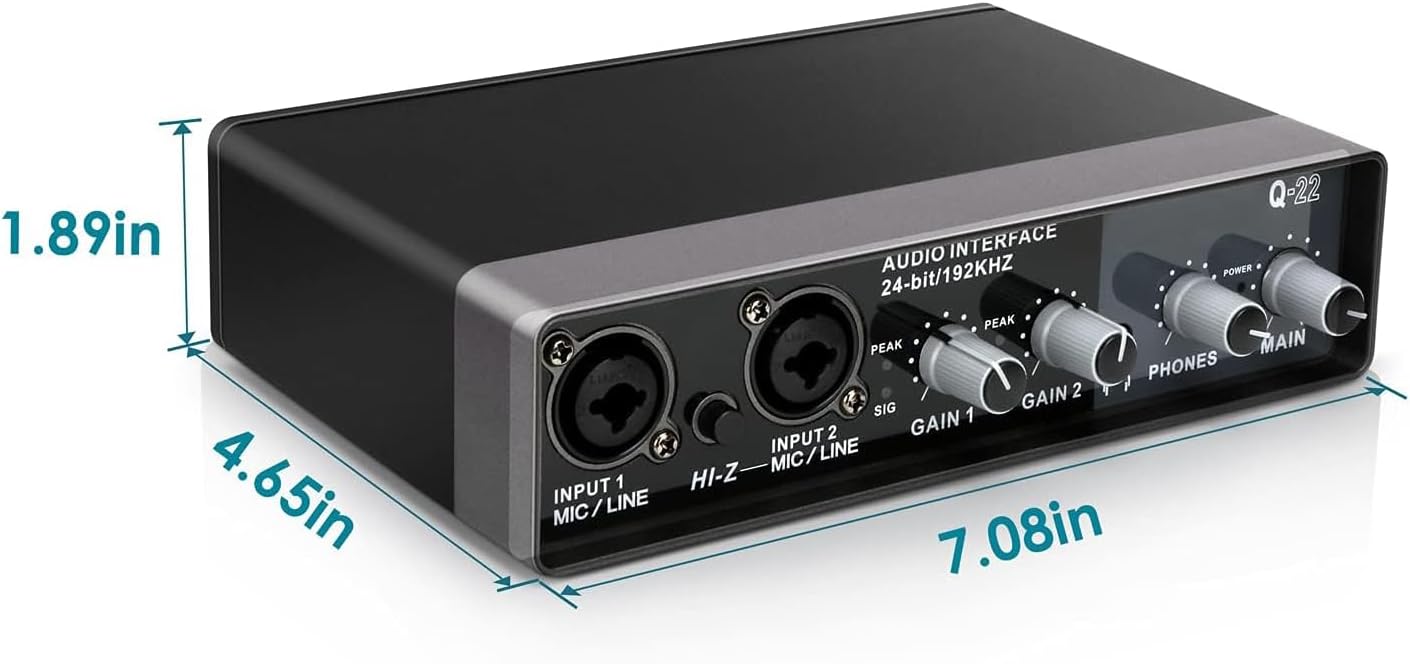 Audio Interface For Professional Recording Audio Interface Professional Studio Sound Card With Monitor Music Microphone Recording Electric Guitar 48v 2 Channel Phantom Power Q22