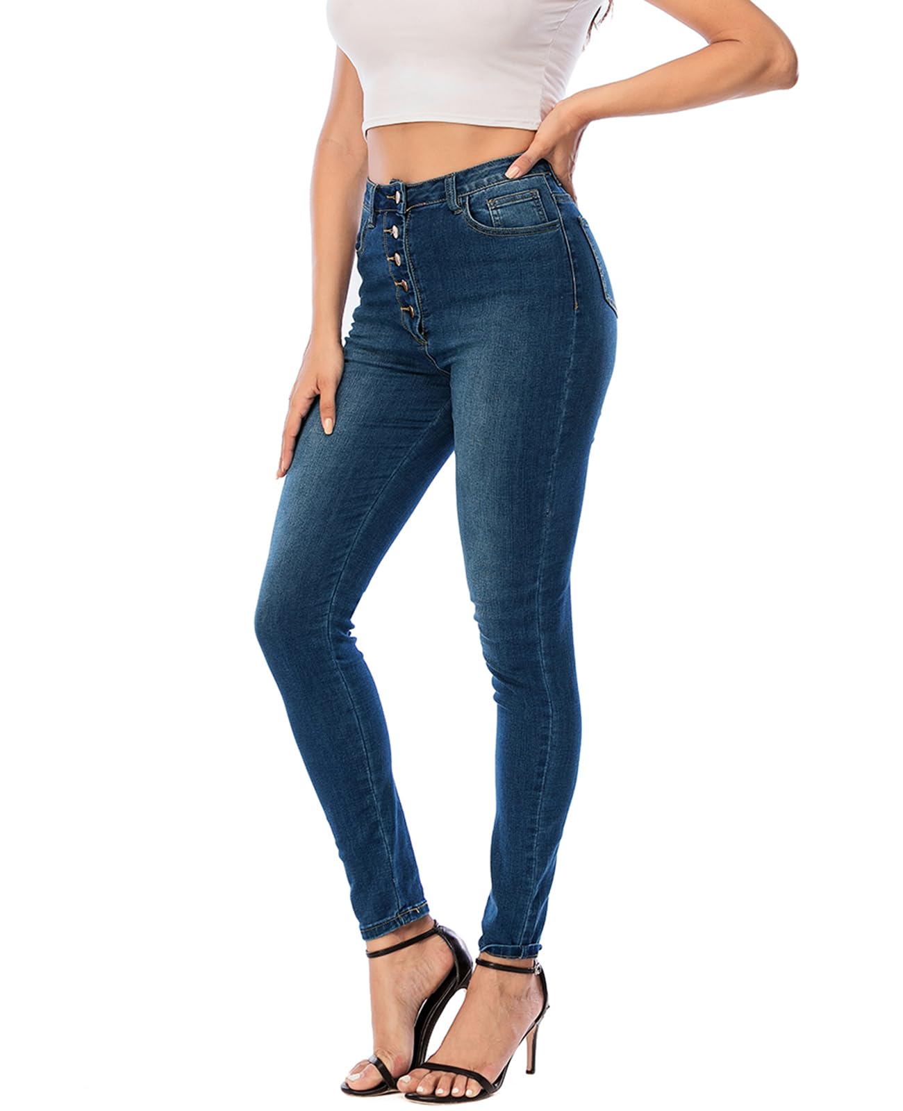 ECUPPERWomens Jeans High Waist Skinny Fit Stretch Jeans Denim Trousers with PocketsGlobal Recycled StandardGlobal Recycled StandardGlobal Recycled Standard
