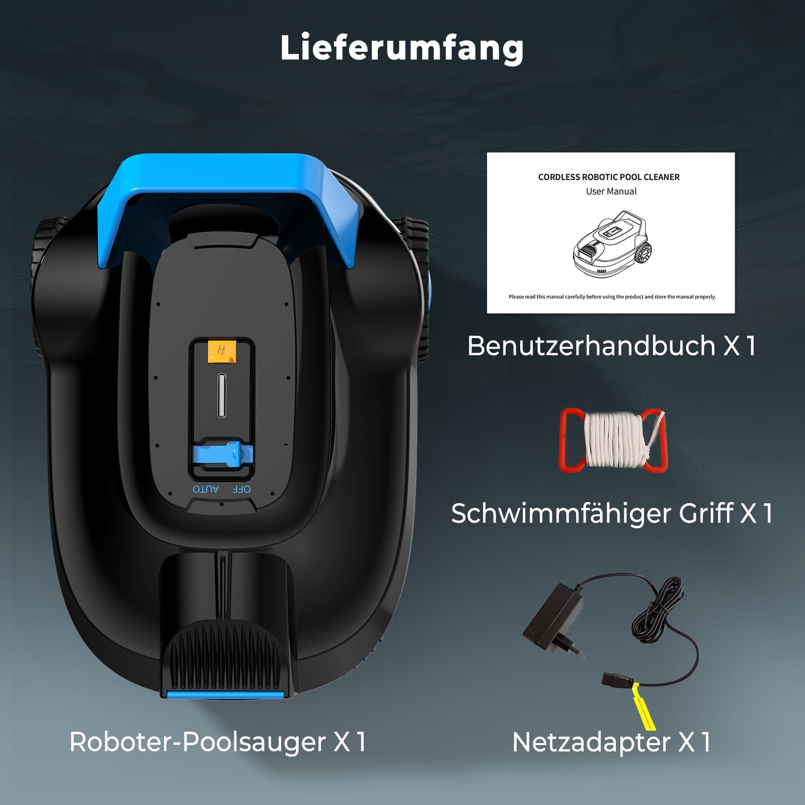 (2026 Neu) PC01 Poolroboter, Akku Poolsauger Bodensauger, Kabelloser Poolroboter Boden, 120 Minuten Laufzeit, 6057 LPH, Selbsteinparkfunktion, Poolreiniger für Flache Pools bis zu 80㎡