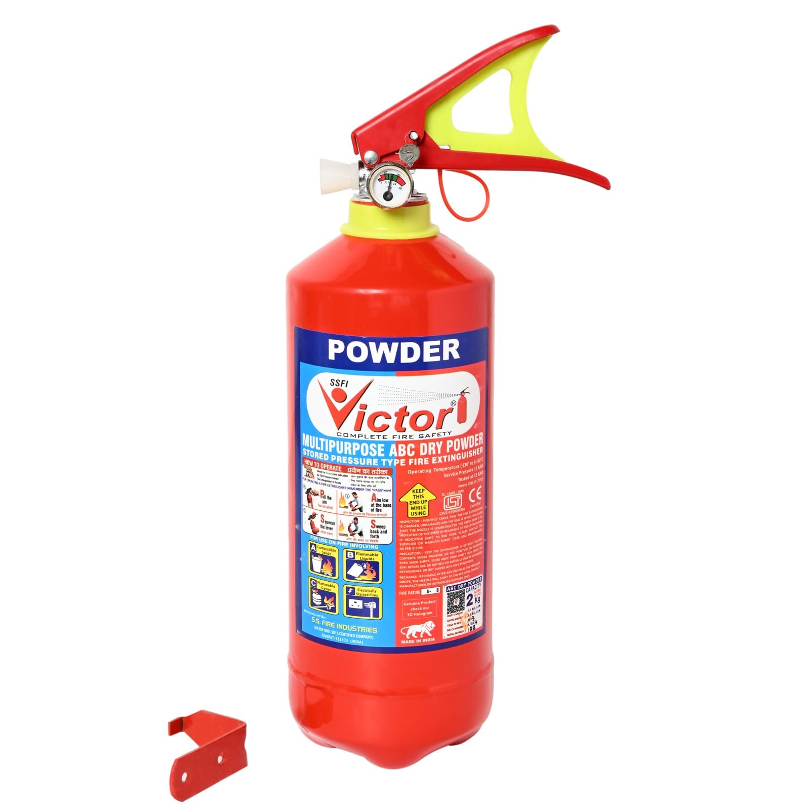SSFI Victor Fire Extinguisher 2 Kgs ABC Powder Type Dry Chemical for Home | Office | Hospital with Wall Hanging Clip (ISI Marked, Certified, Approved) (Pack of 2) (B0C9X7XLJY) Amazon Price History, Amazon Price Tracker