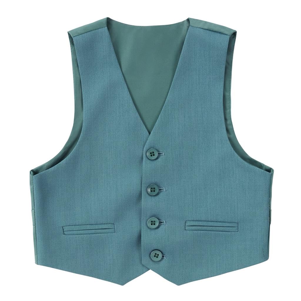 Lito Angels Completo da Sposo 5 Pezzi Taglio Slim per Bambini Ragazzo - Set Formale per Matrimoni (Giacca/Panciotto/Camicia/Pantaloni Regolabili/Cravatta) - Taglie 2-7 Anni - Blu/Verde/Rosa