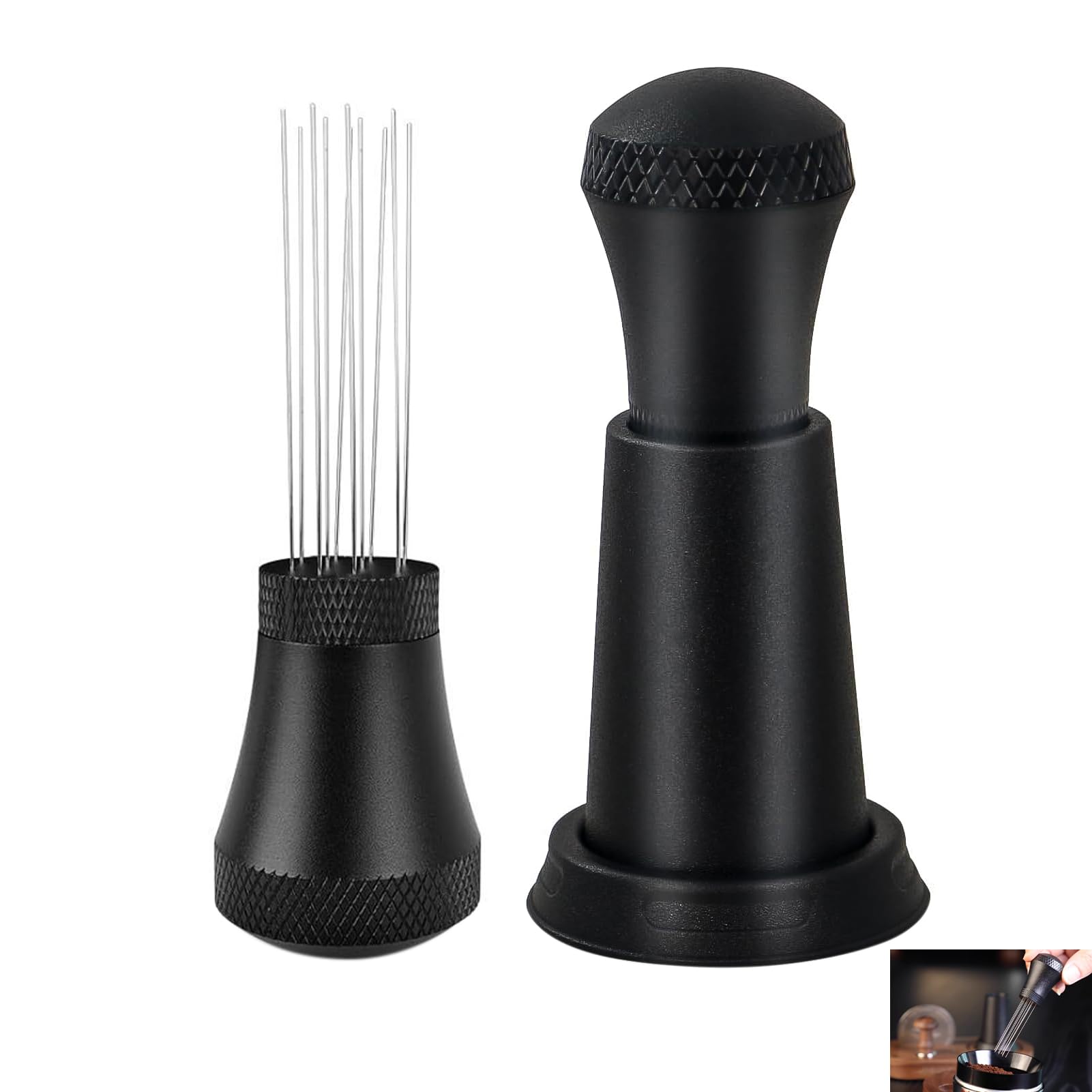 WDT Tool, WDT Espresso Distribution Tool with 0.3mm 10 Stainless Steel Needles, Professional Coffee Stirrer for Portafilter Basket, Barista Espresso Machine Accessories, Coffee Distributor - Black