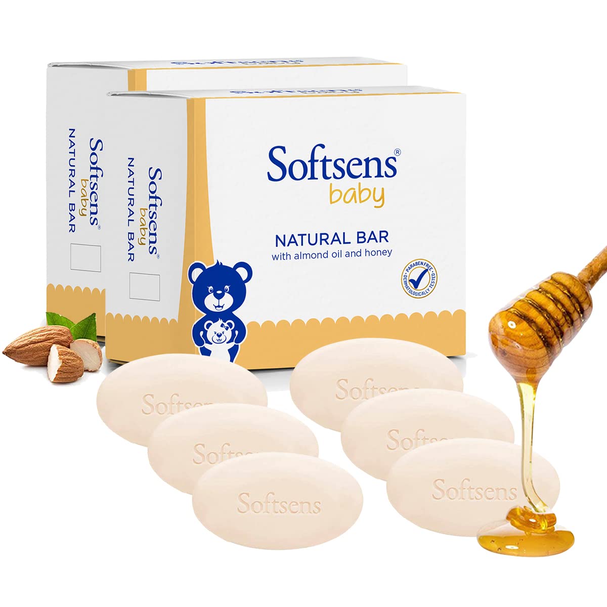 Softsens Baby Natural Bar Soap with Honey, Orange & Natural Almond Oil,Natural Milk Cream,Shea Butter Soaps x 100g (Pack of 2)-picture-16