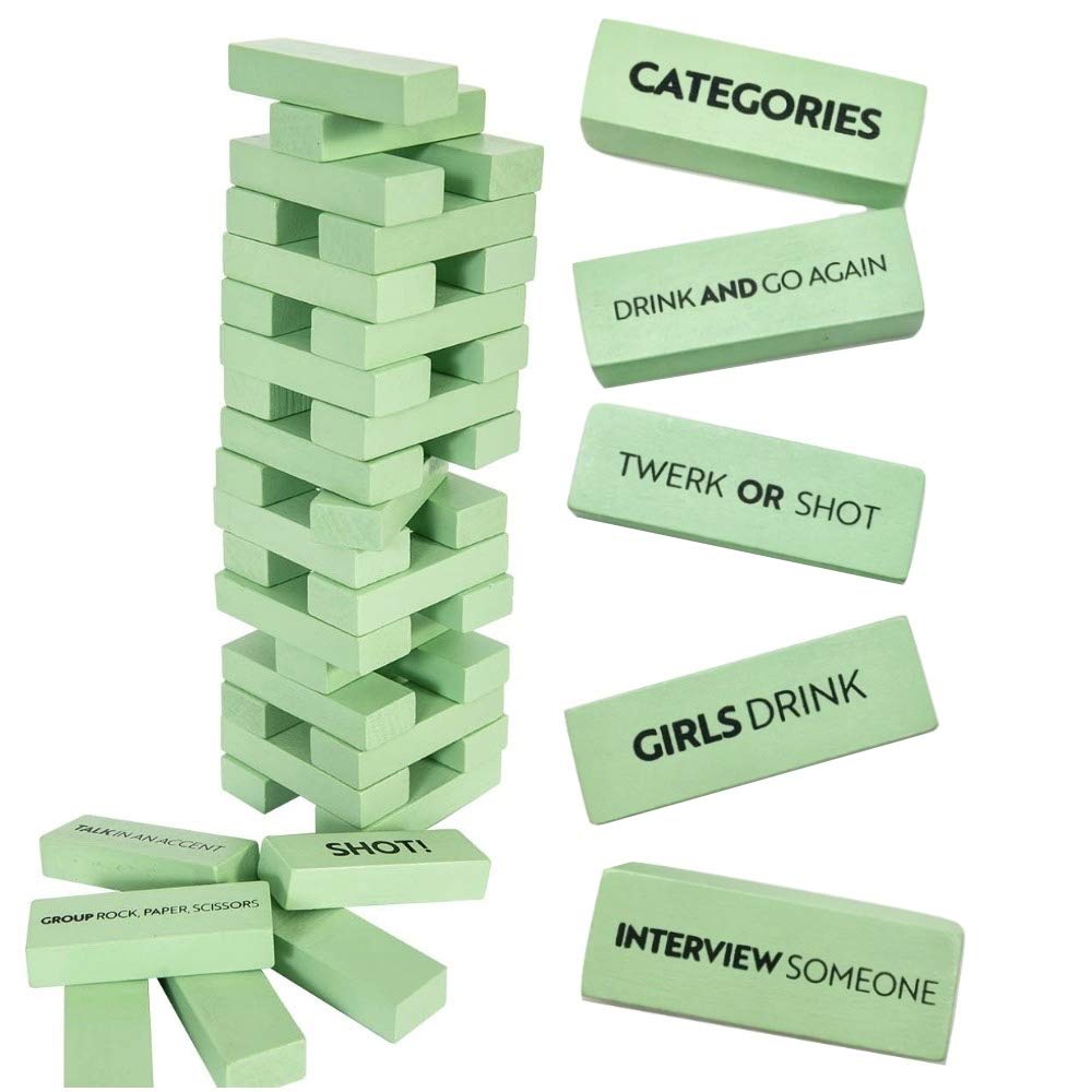 Green) - Buzzed Blocks Adult Drinking Game - 54 Blocks w/Drinking Commands  and Games On 30 Of Them - Make Own Rules on Remaining Blocks Funny  Entertaining Party Game Perfect Novelty Gift,