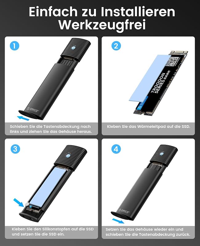 ORICO M.2 SATA SSD Külső Ház USB 3.2 Gen1 Alumínium Szerszám Nélkül