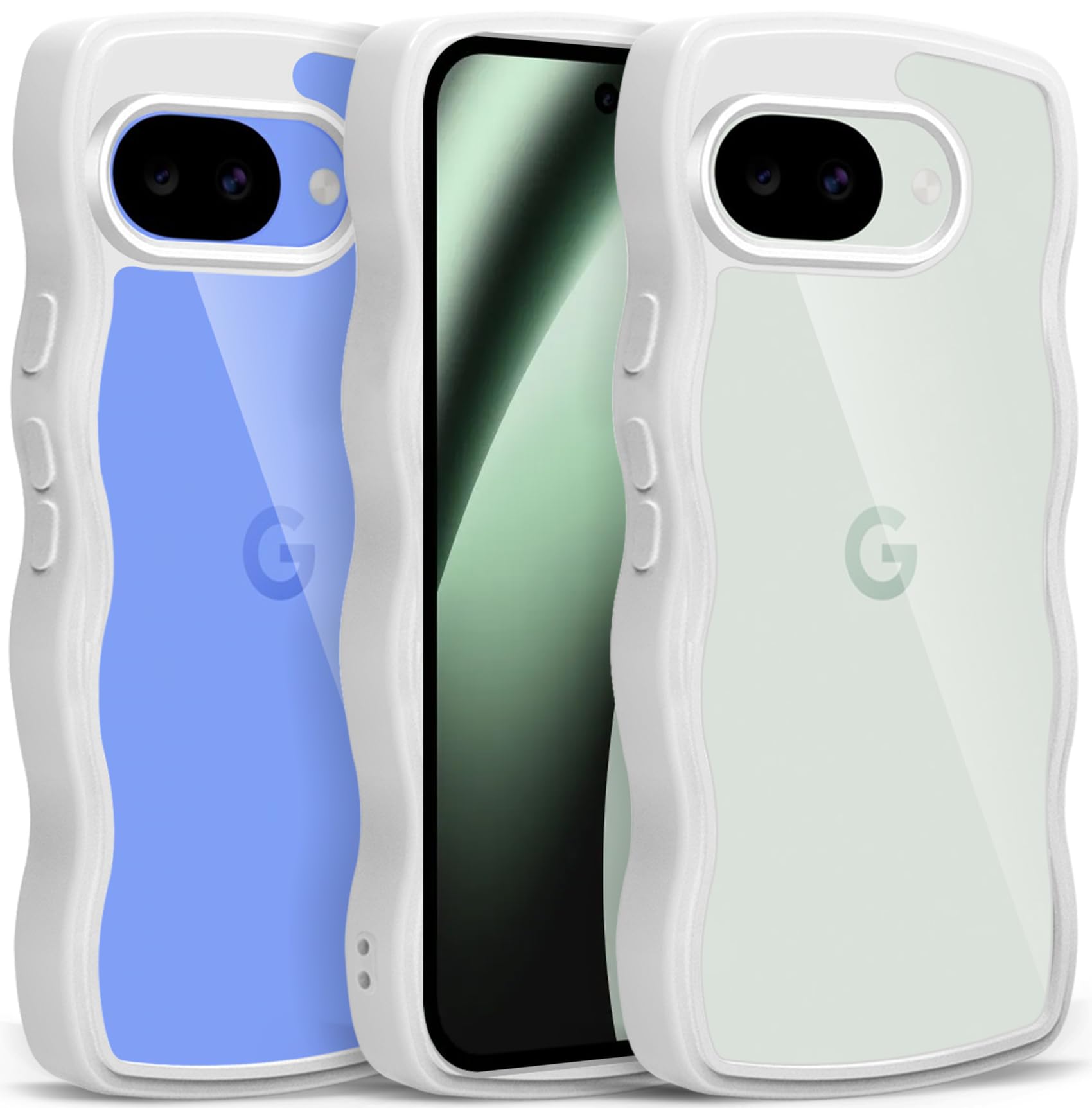 Meiping For Google Pixel 10A ケース クリア ウェーブ おしゃれ かわいい 人気 ピクセル 10A スマホケース カバー 滑り止め 薄型 軽量 耐衝撃 ストラップホール付き シリコン 透明（ホワイト）