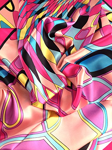 Large Square PINK Aqua Fuchsia Blue Black Yellow Puccissi Geometric Satin Scarf Women's Scarves Hijab Shawl Pashmina Headband Bandana 35" x 35" inches3
