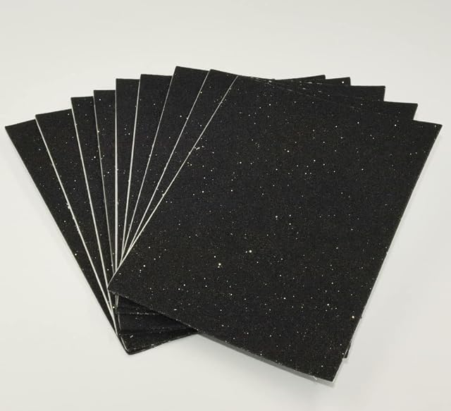 A5 Self-Adhesive Glitter Foam Sheets - Creative Art Supplies for Kids, Seasonal Crafts and Decorations Pack of 10 (Black)