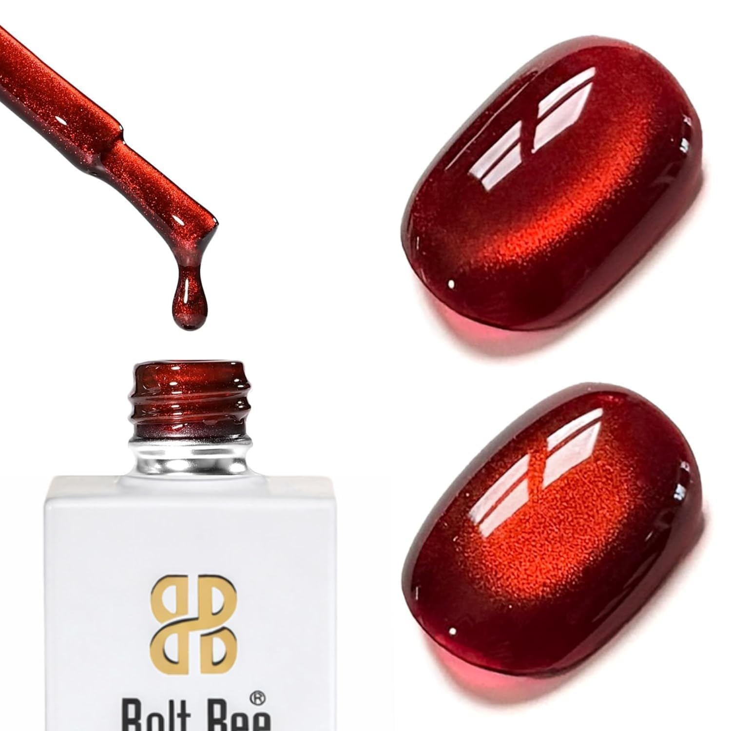 Bolt Bee 9D Silk Cat Eye Red Color Gel Nail Polish Magnetic Soak Off UV/LED Gel, Long-Lasting, High Shine, Glitter Effect, Salon style effect (Sillk Red)-image-27