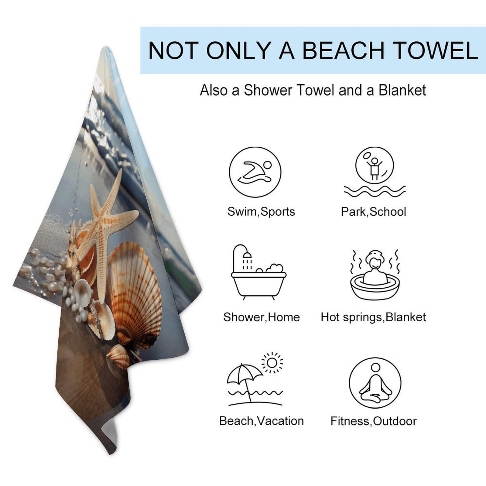 Badetücher mit Muscheln am Strand, Unisex, Strandtuch, leicht, schnell trocknend, Badetuch für Reisen, Sport, Pool, Schwimmen, Bad, Camping, Yoga, Erwachsene, 130 x 80 cm