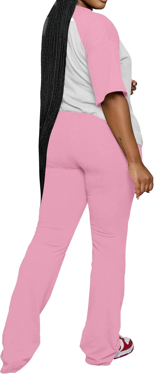 PINSV 2 Piece Sets for Women Summer Short Sleeve Top and Flare Pants Casual Lounge Sets - Image 4