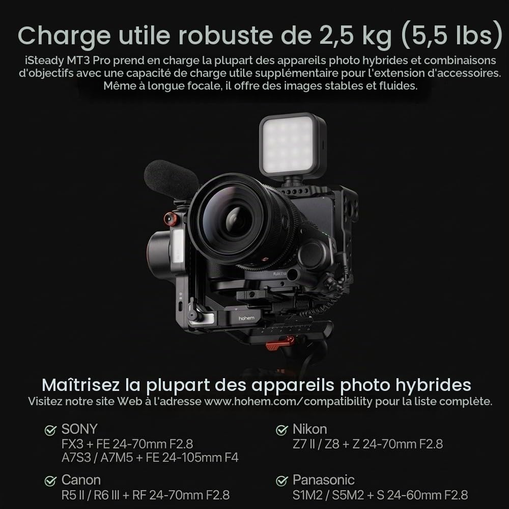Hohem iSteady MT3 Pro Stabilisateur Gimbal, 3 Axes avec Suivi IA, CCT