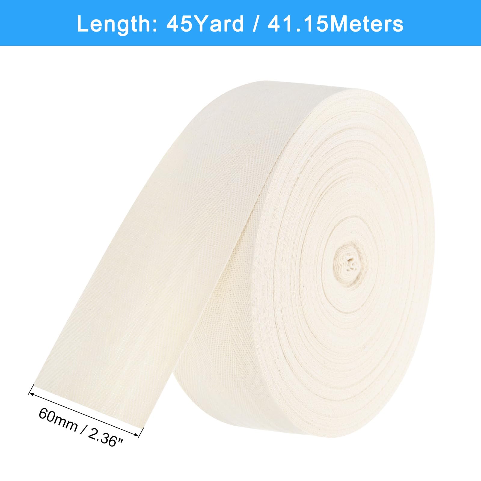 QUARKZMAN Cinta de Sarga 1 Unidad de 45 Yardas x 60mm - Cinta de Tela de Algodón Rollo de Cinta de Espiga para Ropa Accesorios Bolsos (Blanco Beige)
