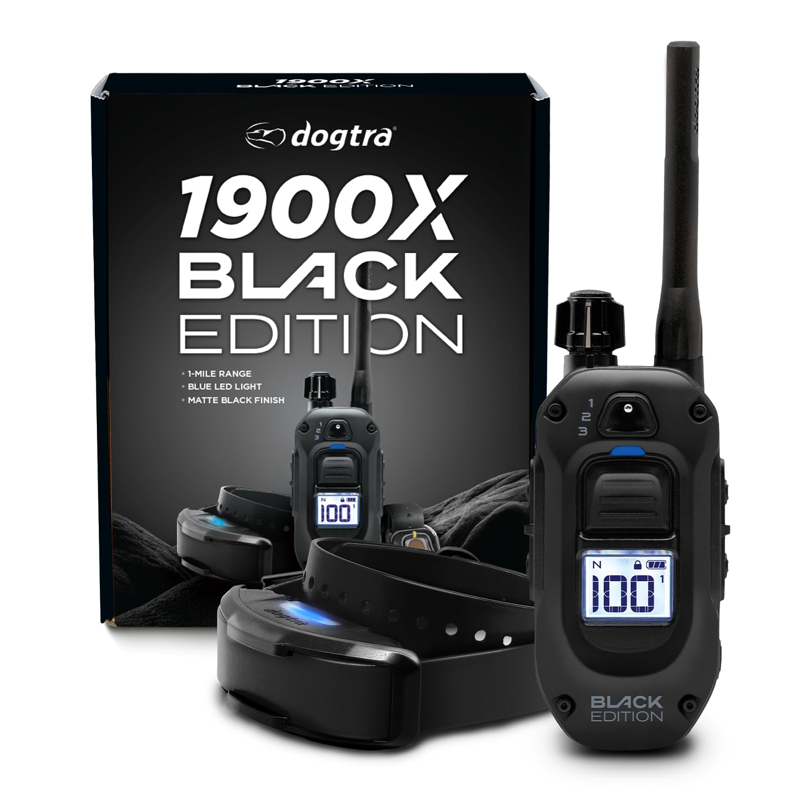 Dogtra1900X Black Edition E-Collar - 3/4 Mile Range, Dogs 45 lbs+, IPX9K Waterproof, 100 Stimulation Levels, Vibration, Tone, Rechargeable - Ideal for Dog Owners and Professional Trainers