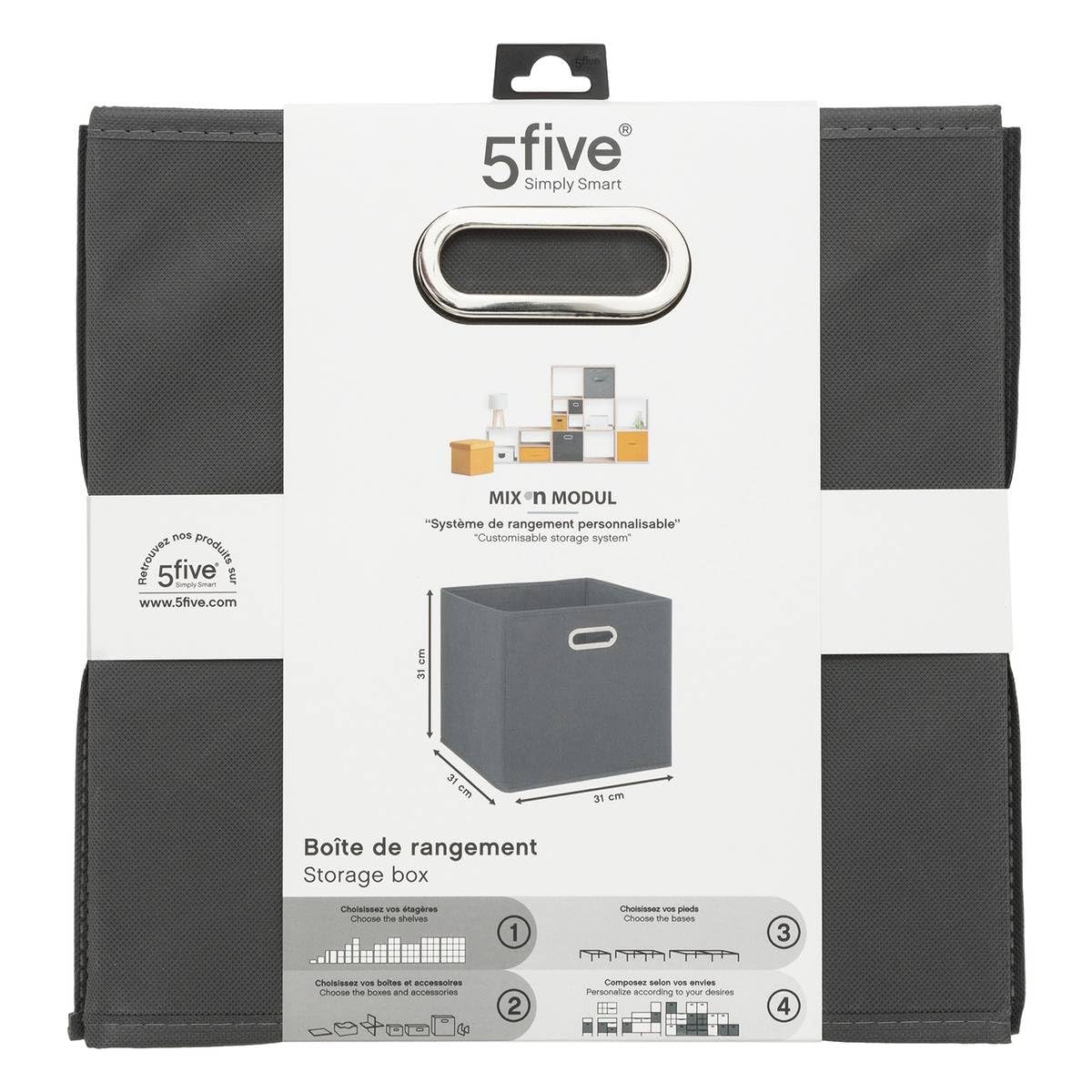 5 five simply smart 5five - cestino in tessuto grigio mix n modul 31x31cm
