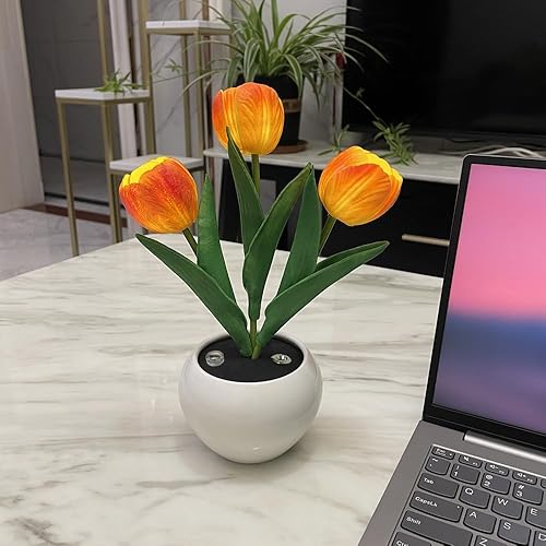 Miniatura 6 de Lámpara de tulipán LED de flores artificiales, lámpara de mesa, luz nocturna, carga y atenuación USB para el hogar, sala de estar, dormitorio,