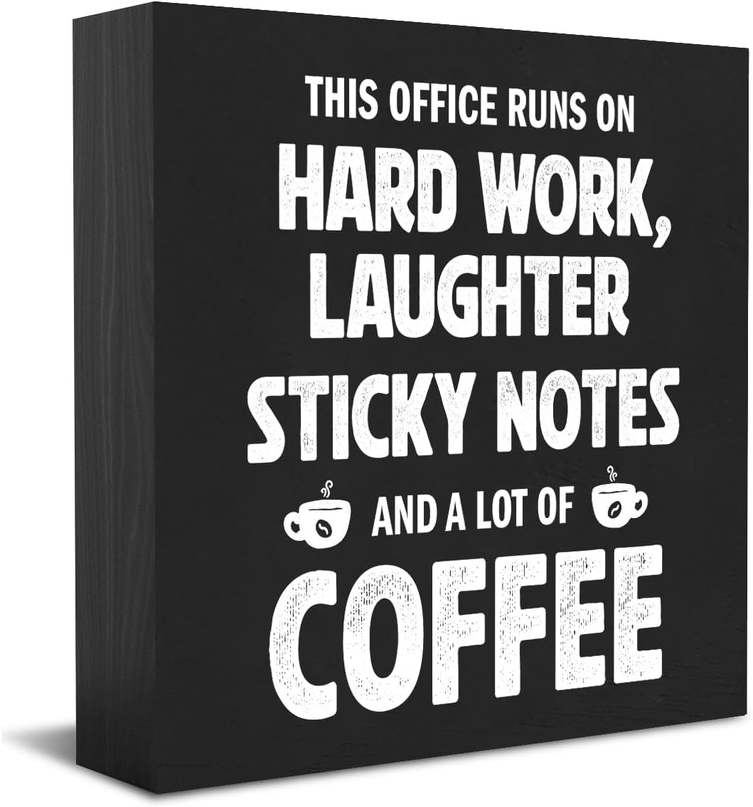 7x7 Inch Office Box Sign Hard Work Laughter Sticky Notes Coffee