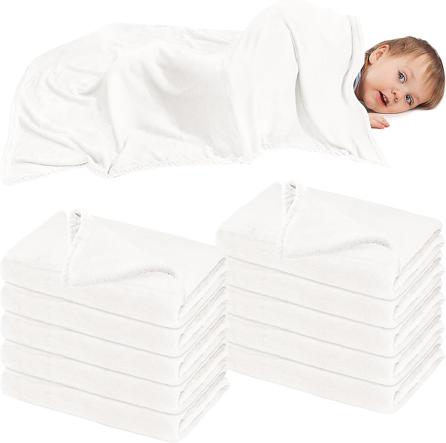 MSYU Lot de 10 couvertures en polaire chaude et moelleuse pour lit de bébé - 100 x 150 cm - Fournitures de repos pour salle de classe, maternelle, garderie ou crèche (blanc)
