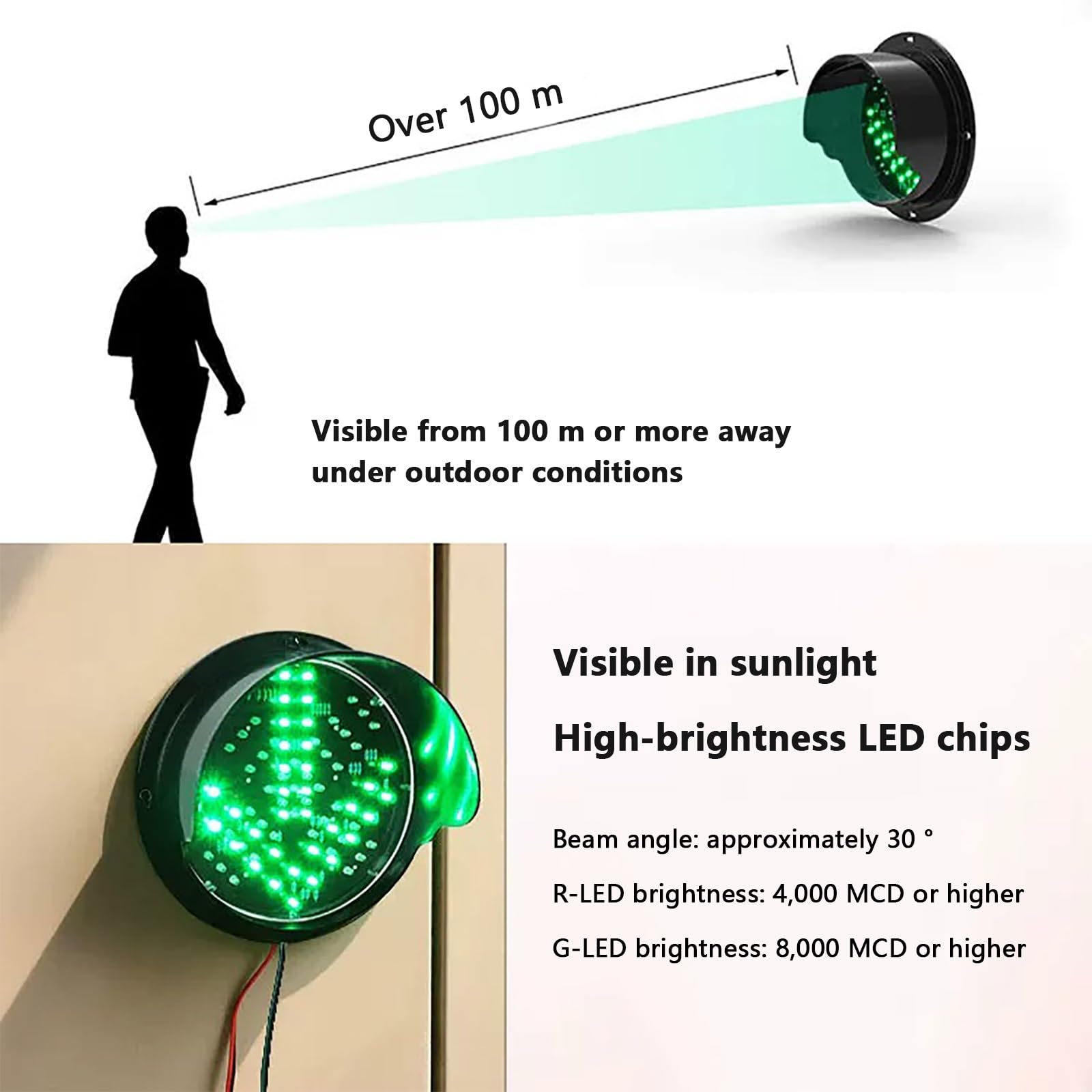 Sygnalizacja Świetlna z Czerwonym Zielonym Oraz Strzałką Krzyżow | 200 mm, Widoczność Ponad 100 m, do Stosowania na Placach Budowy i w Fabrykach(12V)