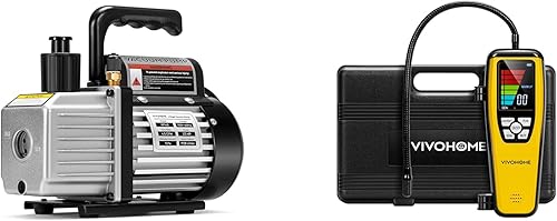 VIVOHOME Bomba de vacío HVAC de una sola etapa de 4.5 CFM 13 HP 110V con botella de aceite y detector de fugas de refrigerante HVAC con batería