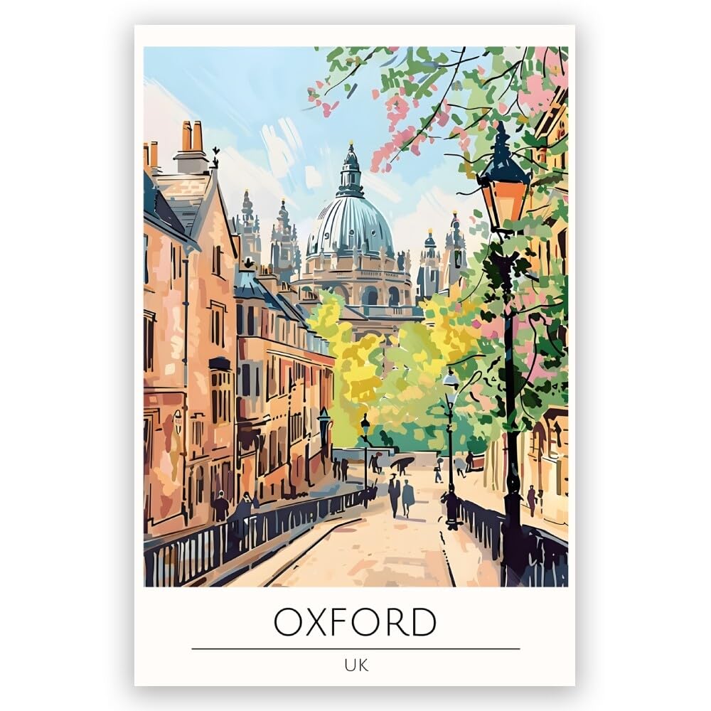 Travel Poster Oxford University Architecture Canvas Print Travel Postcard UK Posters Vintage Wall Decor Preppy Pictures Trendy Wall Art For Bedroom