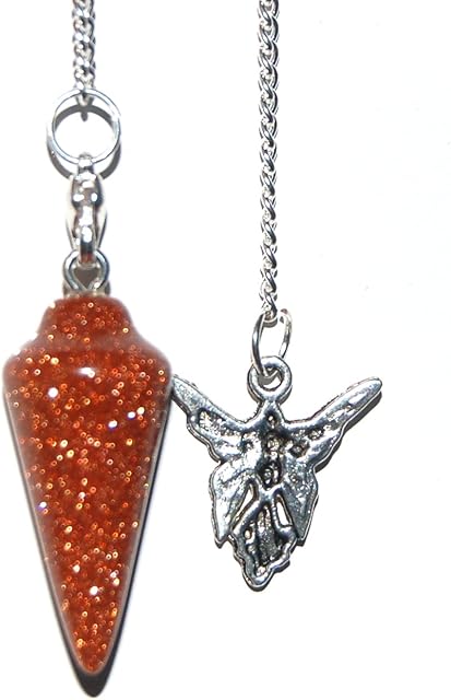 Powerful Goldstone Crystal Dowser Healing Pendulum and Small Beginners Sized Tumblestone Chakra Set - Luck