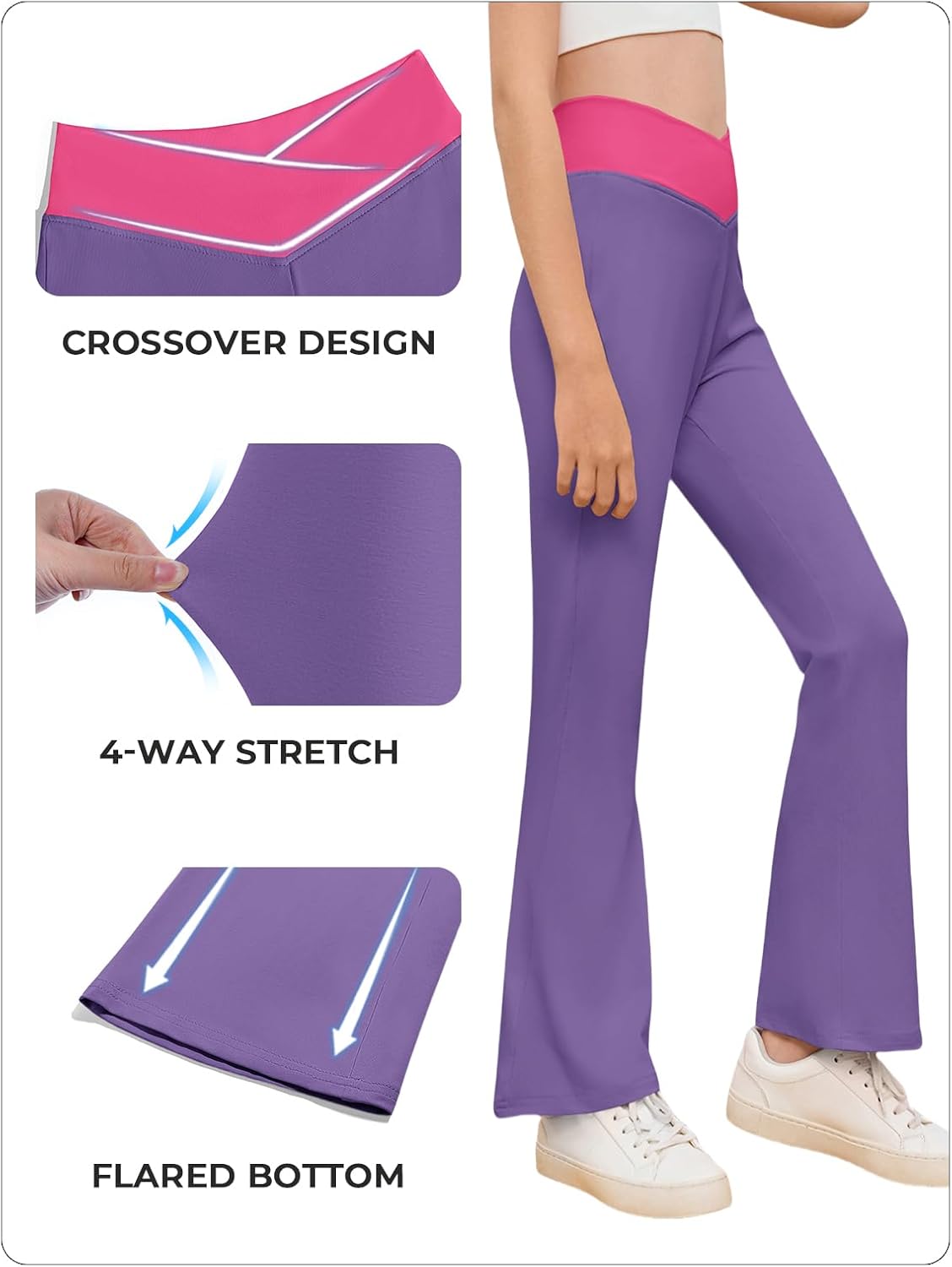 Haloumoning Girls Flare Leggings Cross High Waisted Bootcut Pants Kids Color Block Full Length Bell Bottoms 5-14Y - Image 5