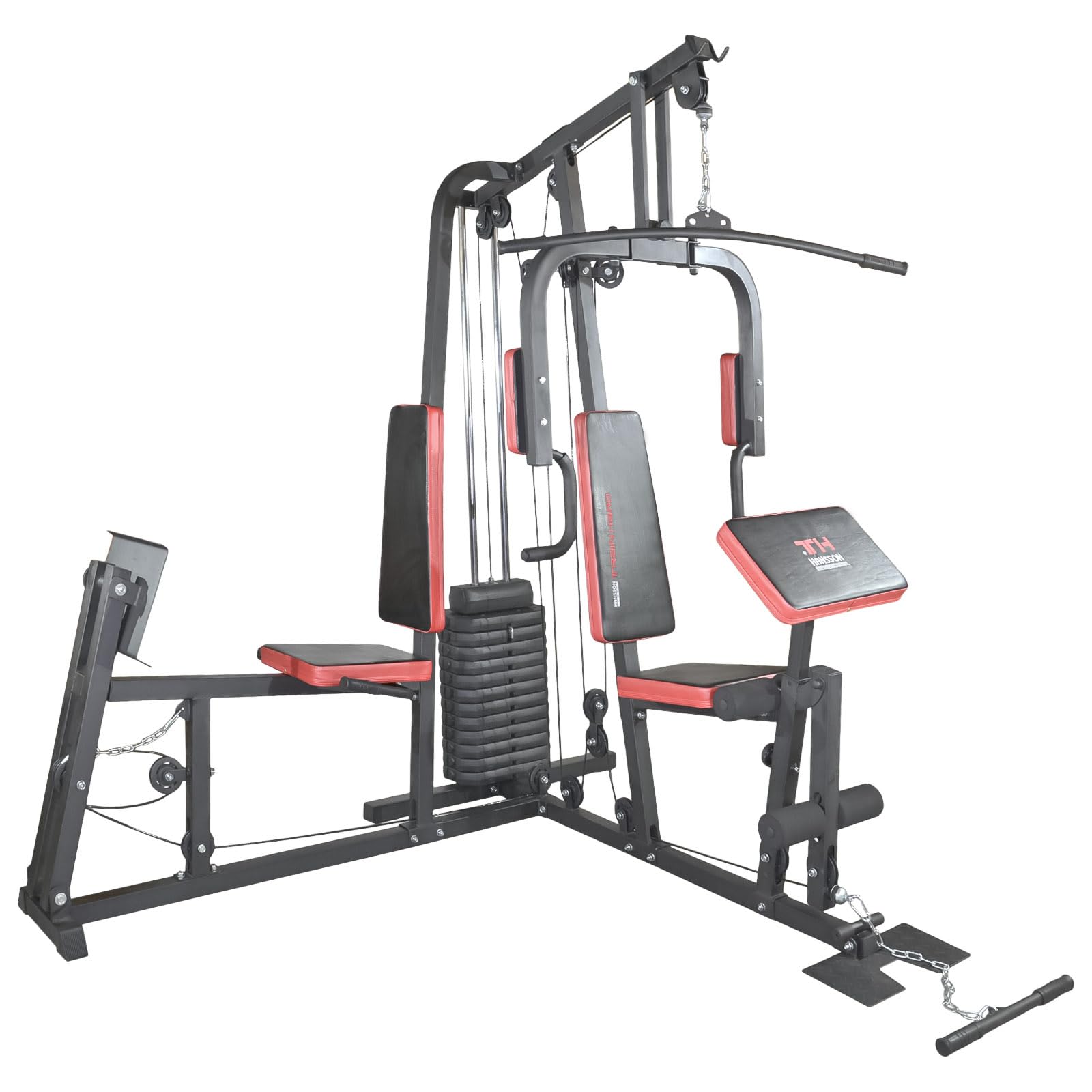 Train Hard® Kraftstation Multistation Fitnessstation Home Gym 65 kg Gewichten inkl. Beinpresse, erweiterbar (optinal): Dipstation, Beinhebe, Sit Up Bank, Stepper, Push Up Bar, Boxsackhalterung, Speedball Plattform.