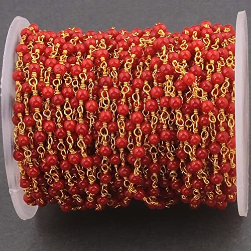Chaîne de chapelet en corail 3mm et fil plaqué or 24k LKBEADS pour la création de bijoux DIY