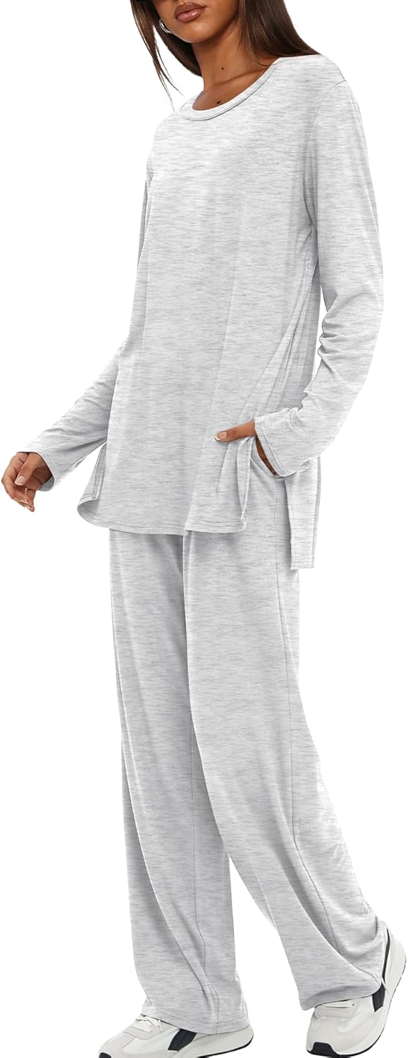 Darong Women's 2 Piece Lounge Set Casual Long Sleeve Crew Neck Tops Wide Leg Pants Travel Airport Outfit Matching Sets - Image 3