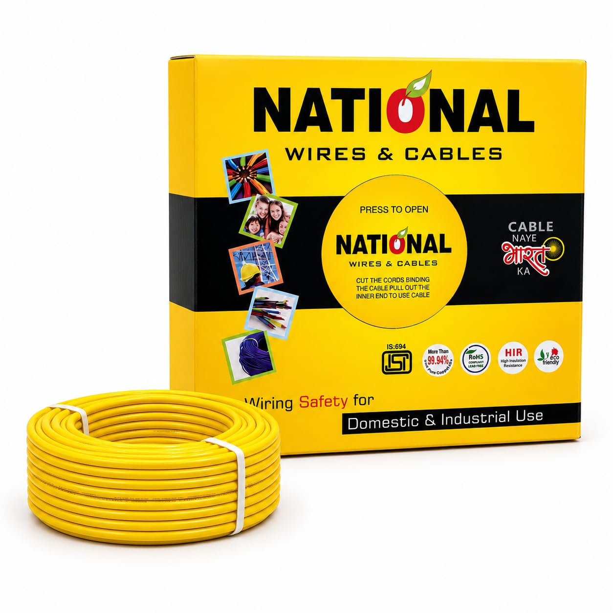 NATIONAL P.V.C. INSULATED WIRES & CABLES | 1.5mm | 90m | FR PVC Insulated CCA Copper Wire | Single Core Multi-Strand House Wiring Cable | Gauge (10 No.) | YELLOW-image-39