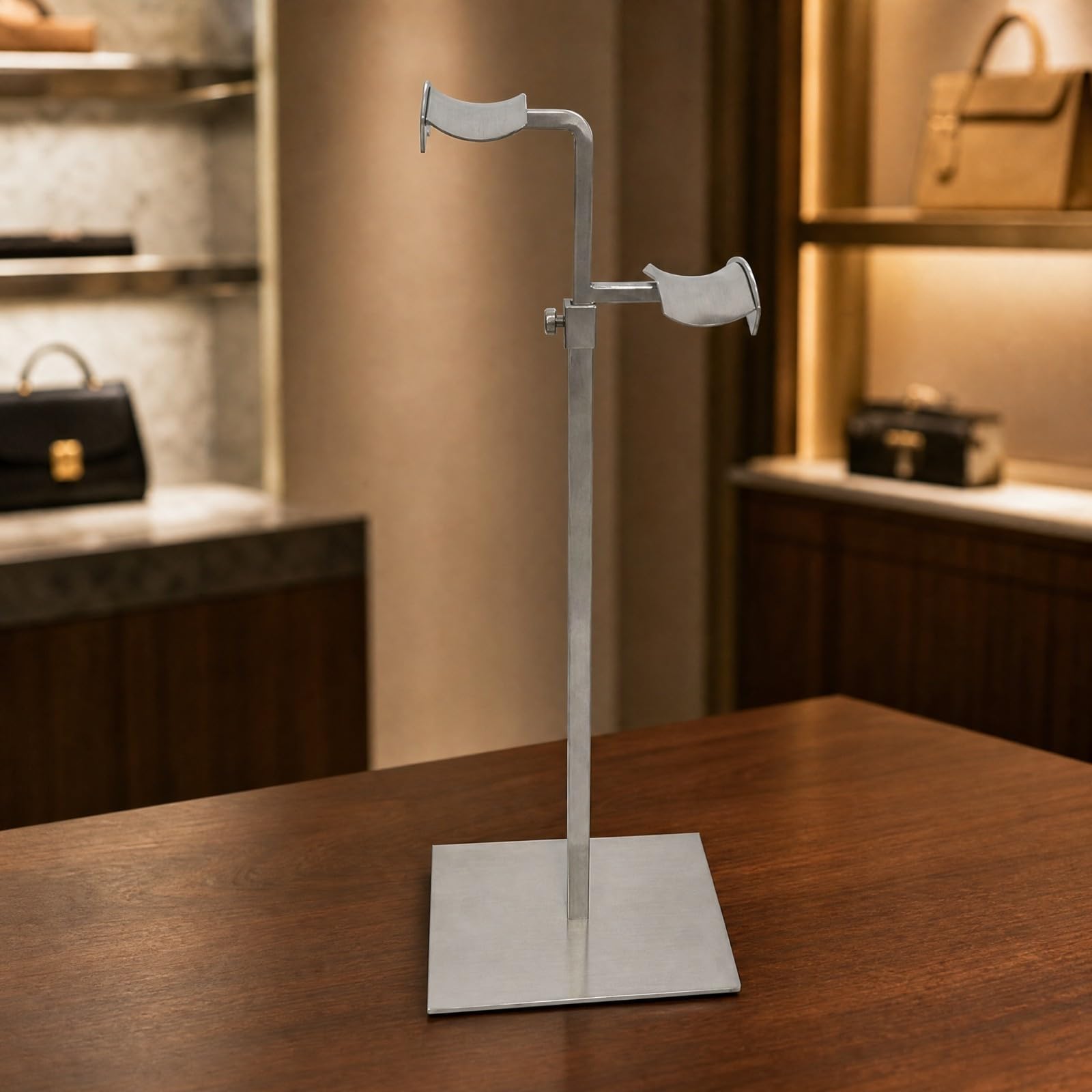TISHITA Soporte Expositor con Dos Cabezales Doble Cabezal Expositor Vertical con Base Cuadrada Elegante para Showrooms, Espacios Comerciales Pequeños, Oro