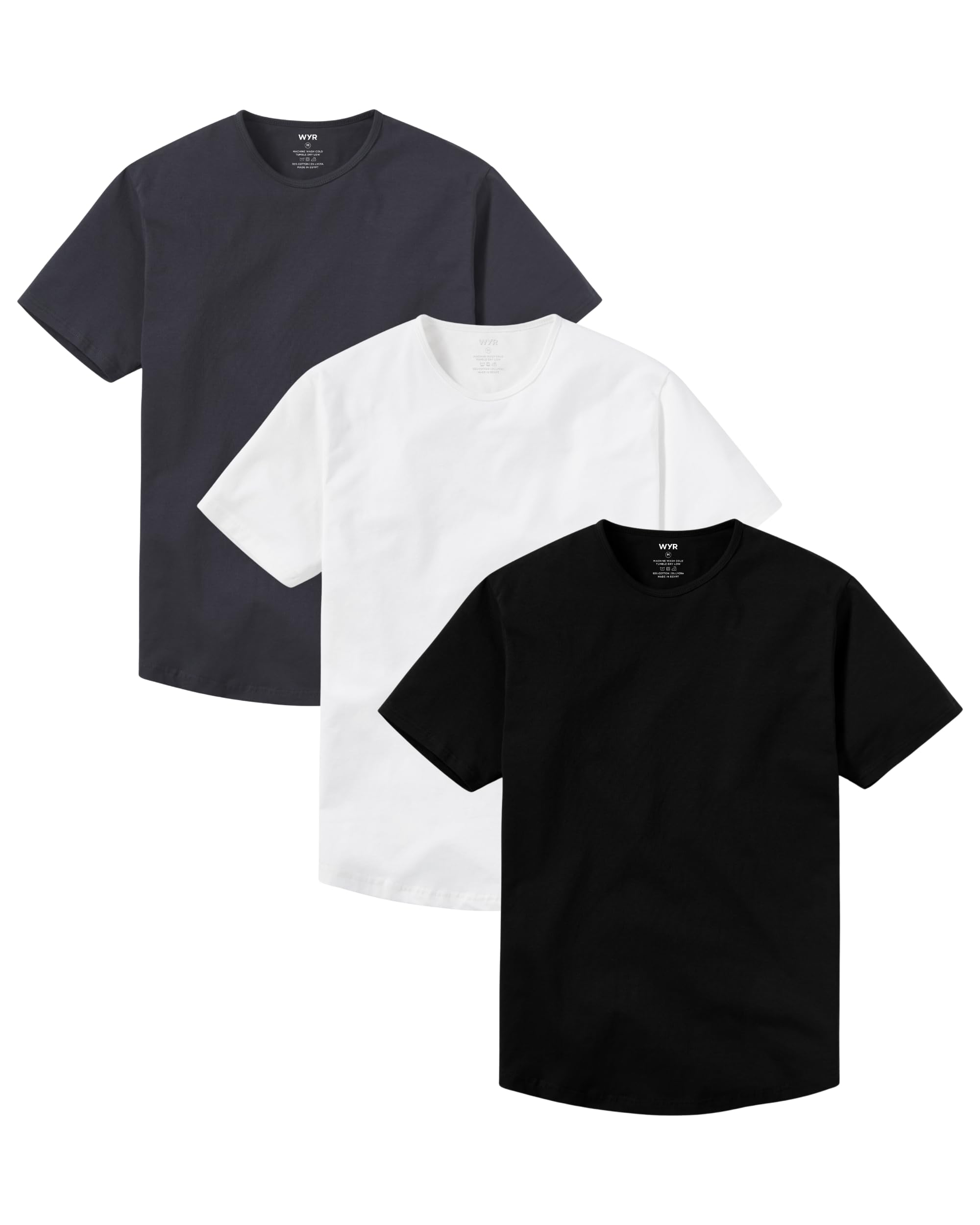 WYR Wear Mens Curve Crew Fitted Short Sleeve T-Shirt with Curved Hem Egyptian Cotton Tee Shirts for Men