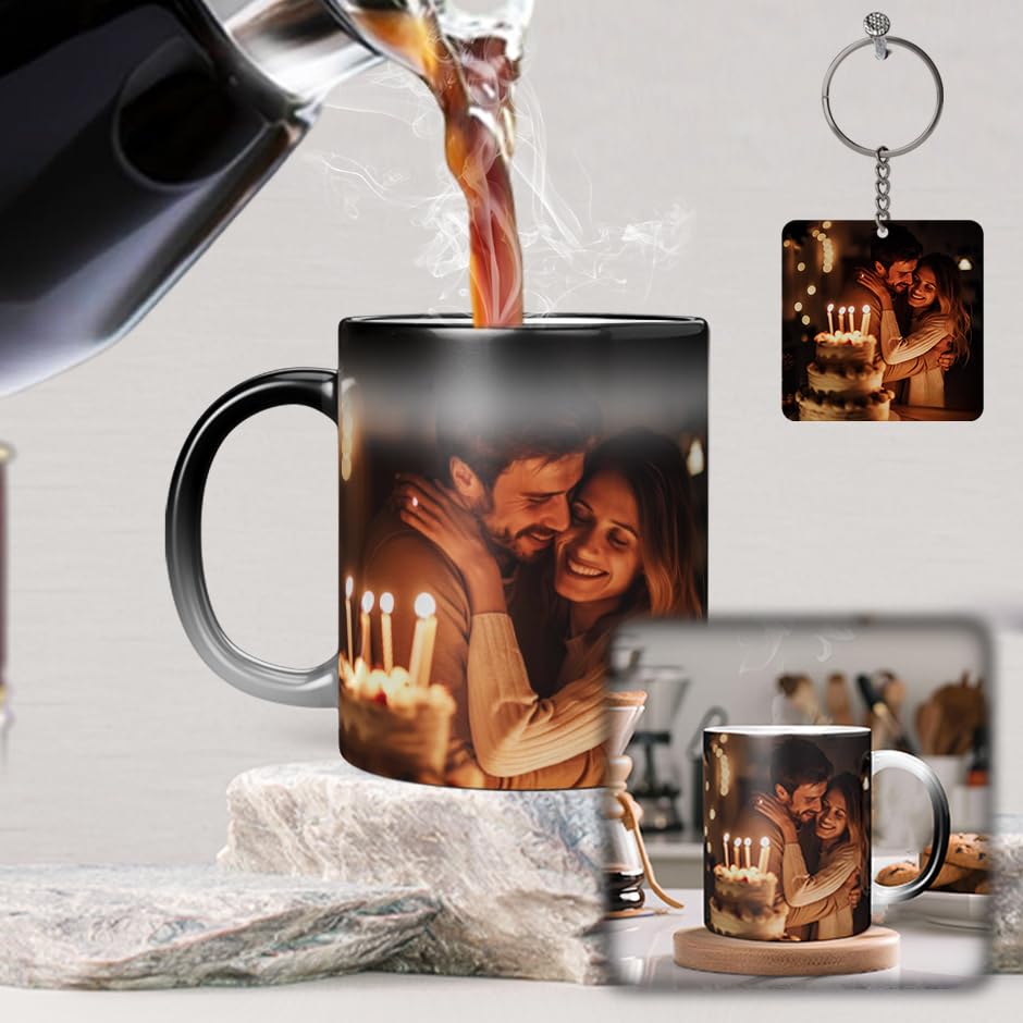 KivStar Personalized Photo Magic Mug with Keychain| Heat Reveal C...