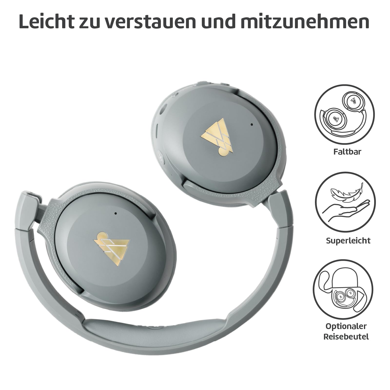 POGS Drahtloser Bluetooth Over-Ear Noise Cancelling-Kopfhörer | The Turtle | Faltbarer robuster Kopfhörer | Lautstärkebegrenzung 85 dB, Mikrofon | Kabellose Musik-Sharing-Funktion (rGrau)
