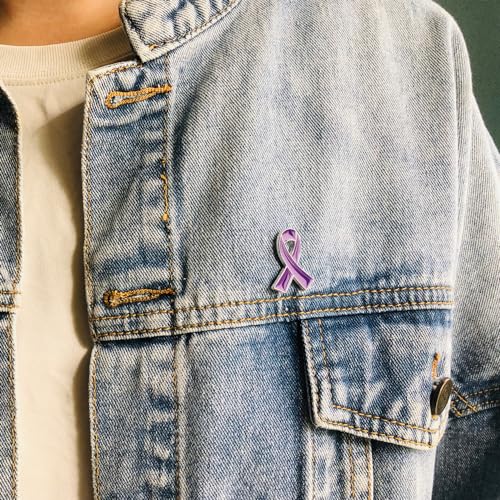 Image of 250 Pcs Purple Ribbon Pins Alzheimers Domestic Violence Awareness Products | Pancreatic Cancer Lupus Awareness Pin